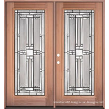 Double Iron Glass Front Wooden Doors, Entry Wood Doors